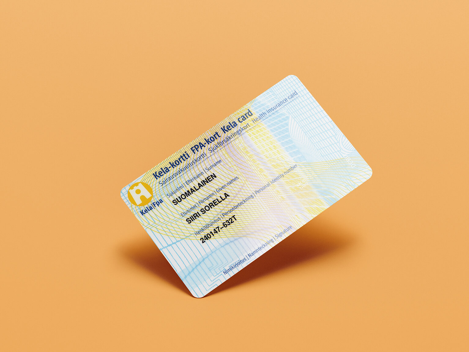 A plastic card with personal information.