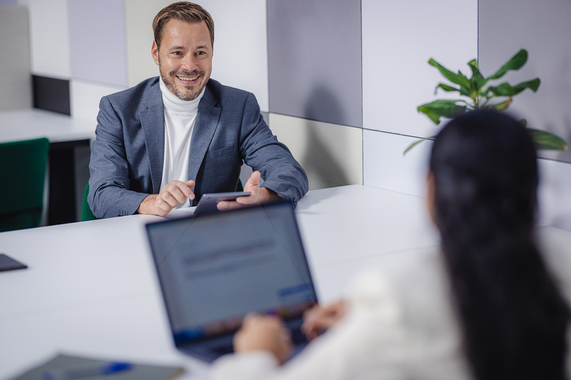 Man smiling at work